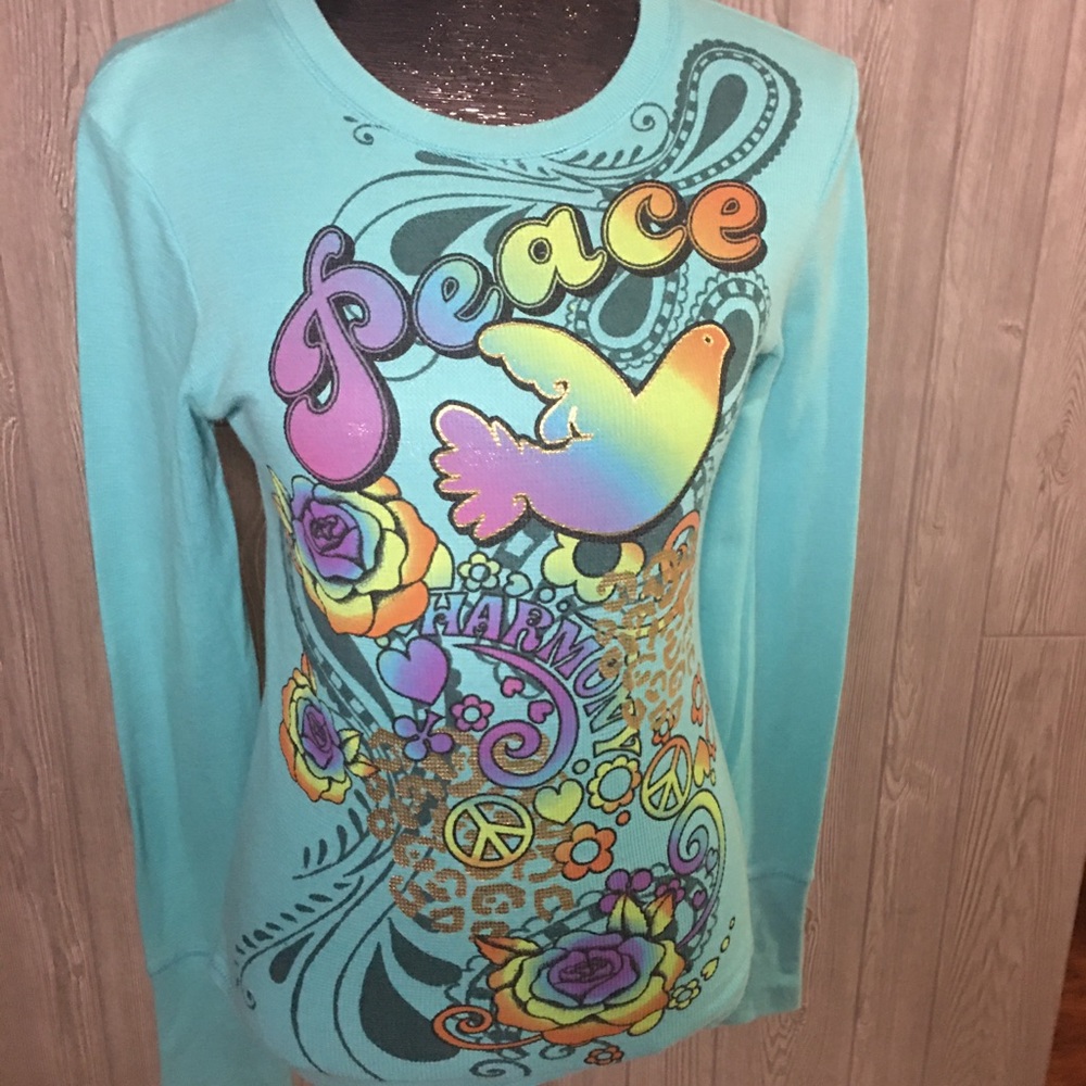 Hide & Seek Peace Waffle Knit Shirt Size M